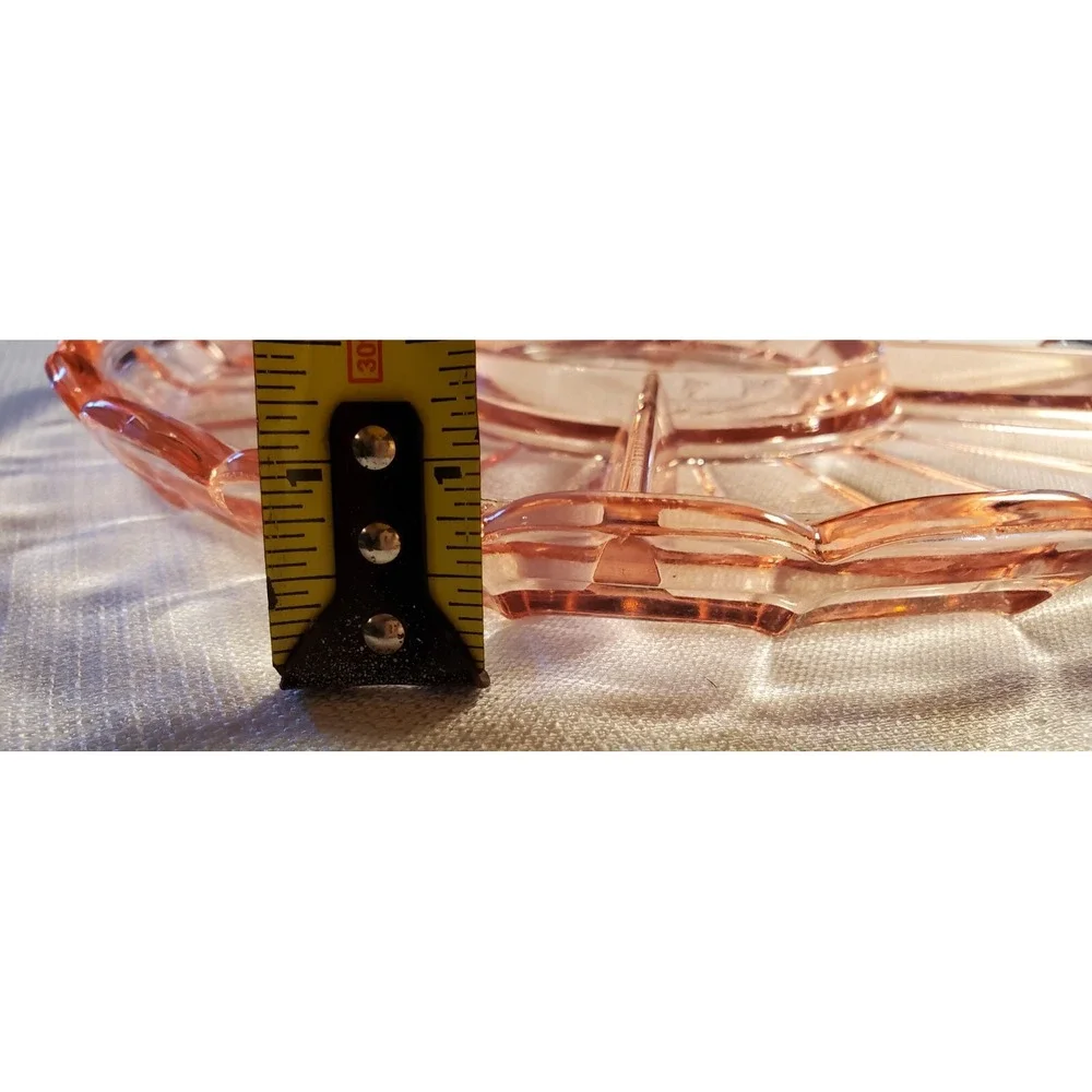 Vintage Pink Depression Glass Divided Tray Advertising Give Away 